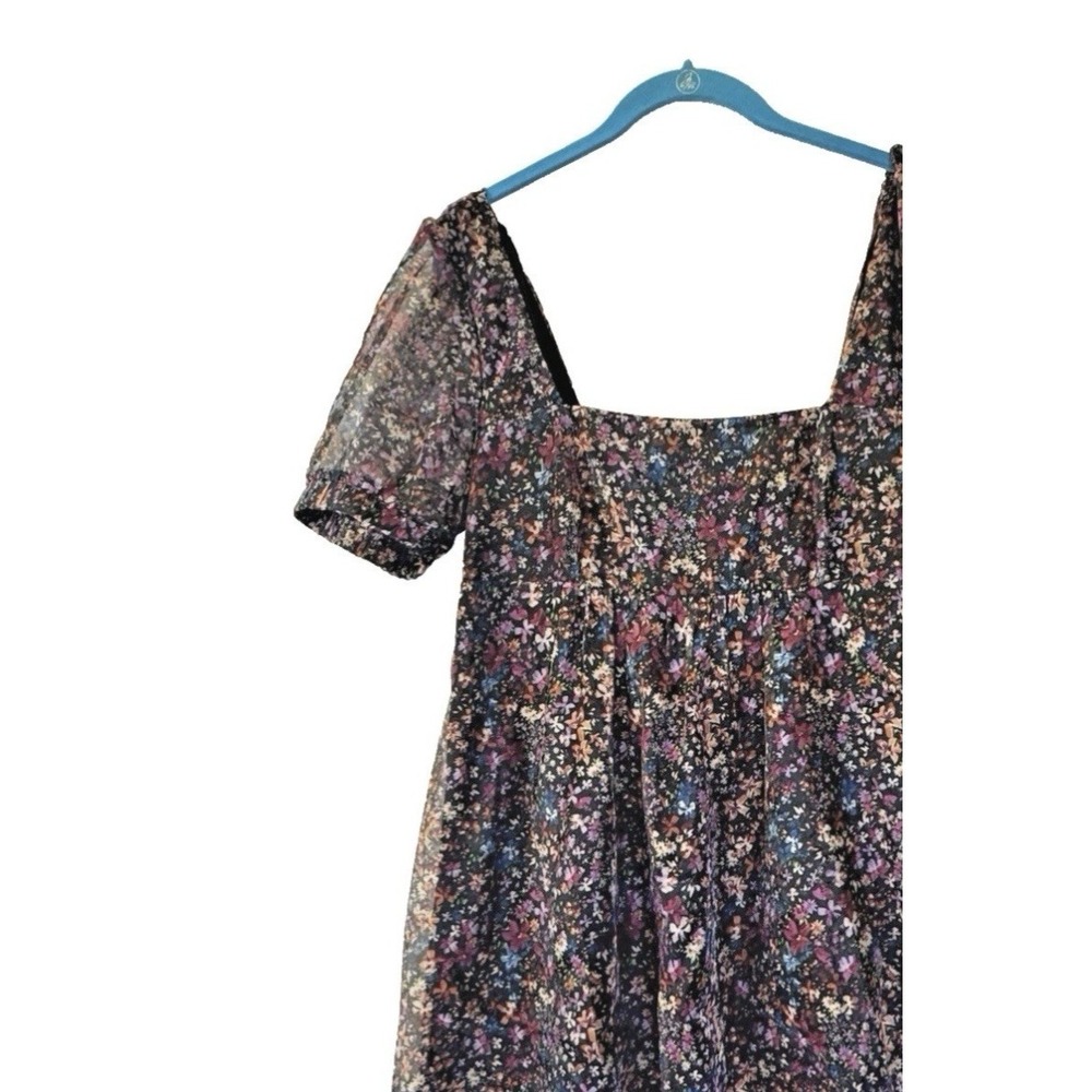 Whimsigoth Babydoll Floral Dress Medium Organza Puff Sleeve Smocked Dark Fairy